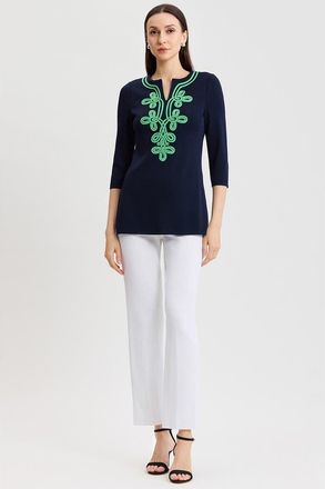 Ming Wang Classic Soutache Soft Knit Tunic in Indigo/kelly Green/ivory at Nordstrom, Size X-Large