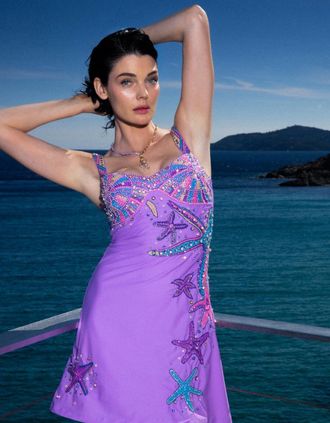 Oceanus Womens Crescent Shell Mini Dress Multi Colour in Stock - Pink - Size: 10/8