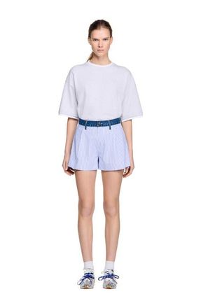 Sandro Striped shorts with denim details in Blue /Green at Nordstrom, Size 40 Eu