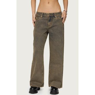 Edikted Zahra Low Rise Baggy Wide Leg Jeans in Brown-Washed at Nordstrom, Size X-Large P