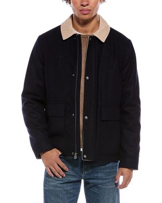Cole Haan Short Corduroy Collar Wool-Blend Barn Coat