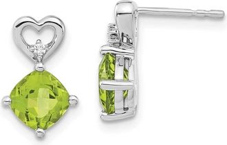Diamond2Deal 14k White Gold Peridot and Diamond Heart Earrings