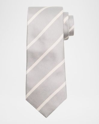 Brunello Cucinelli Mens Silk and Cotton Regimental Stripe Tie