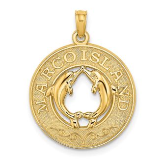 Diamond2Deal 14k Yellow Gold MARCO ISLAND Circle with Dolphins Charm Pendant