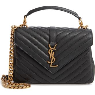 Saint Laurent Medium College Matelass&eacute; Leather Shoulder Bag in 1000 Nero at Nordstrom
