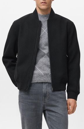 Mango Zip-Up Bomber Jacket in Black at Nordstrom, Size Small