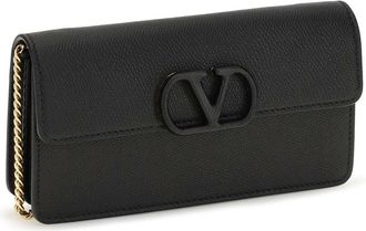 Valentino Garavani Womens Vlogo Signature Grainy Calfskin Chain Wallet Nero Calf Leather Bos Taurus