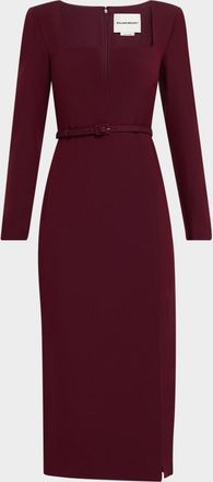 Roland Mouret Long-Sleeve Belted Wool-Silk Midi Dress