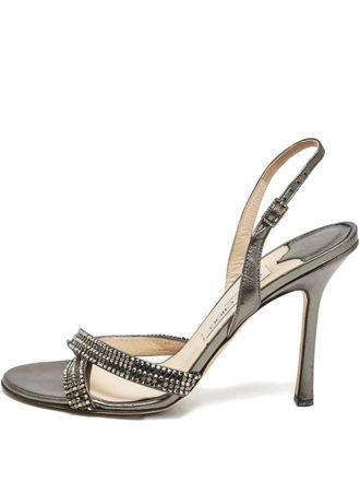 Jimmy Choo London 110mm crystal-embellished heeled sandals - women - Leather/Leather/Leather - 39 - Grey