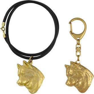 OEM Husky Siberiano, Husky Siberiano - Llavero Y Collar Con Perro En Caja, Producto Ba&ntilde;ado En Oro De Alta Calidad, Marca Art-dog