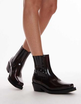 & Other Stories Stivaletti in pelle rosso scuro con punta squadrata stile western