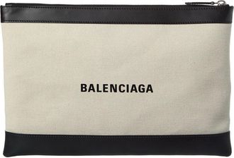 Balenciaga Navy Clip Medium Canvas & Leather Pouch