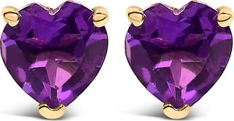 House of Brilliance 14K Gold 5MM Heart Cut Gemstone Solitaire Stud Earrings