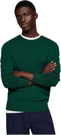 Tommy Hilfiger Wollen trui met ronde hals - Heren - Ronde hals truien - Groen - L - Wol - Truien & Vesten