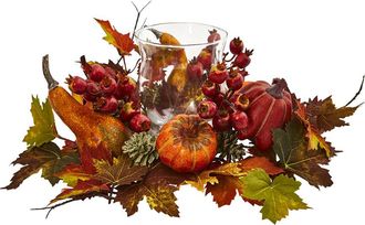 Nearly Natural Pumpkin, Gourd, Berry And Maple Leaf Artificial Arrangement Candelabrum