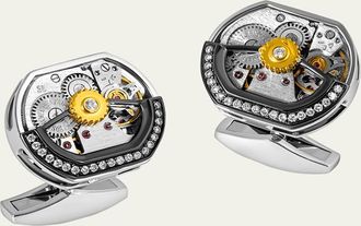 Tateossian Mens Limited Edition Diamond Tonneau Skeleton Cufflinks