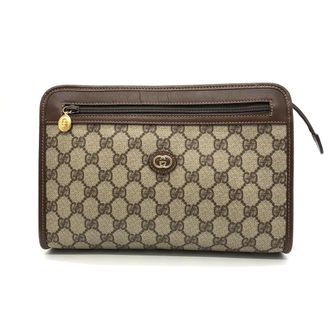 Gucci Brown Gg Supreme Clutch Bag (Pre-Owned)