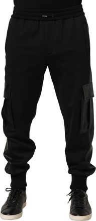 Dolce & Gabbana Mens Black Mid Waist Cargo Jogger Sweatpants Pants Polyurethane Polyester