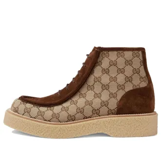Gucci GG Canvas Suede Lace-up ankle boot Brown 762197-FACJX-9742