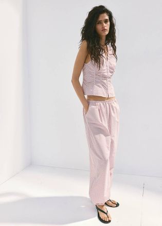 Mango Blusa collo a V quadri rosa pastello - Donna - XXS - MANGO