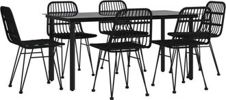 vidaXL Vidaxl - Juego De Comedor De Jard&iacute;n 7 Piezas Rat&aacute;n Sint&eacute;tico Negro