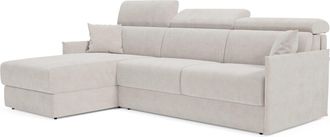 Divani.Store Miryam Divano Letto Angolare Compatto - Poggiatesta Reclinabili E Penisola Contenitore In Tessuto Smacchiabile T31 232 Cm Sinistro Bianco