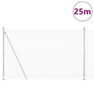 Berkfield Home Modern Welded Wire Fence with 13 Flanged Posts 1.4x25 m Galvanise in Silver