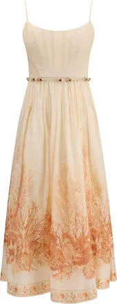 Zimmermann Womens Corset Midi Dress Wanderlust Coral Toile Cotton