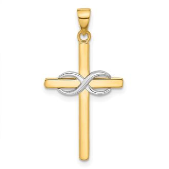 Diamond2Deal 14k Two-tone Gold Polished Infinity Cross Pendant