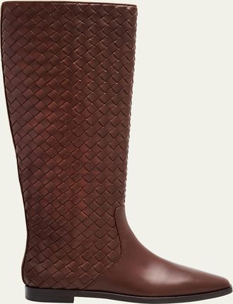 Loeffler Randall Tilly Flat Woven Leather Knee-High Riding Boots