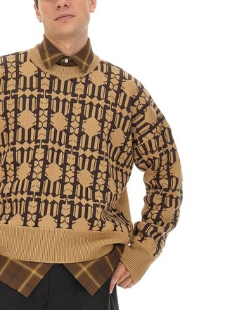 Palm Angels 100% Cotton Jacquard Sweater - Beige