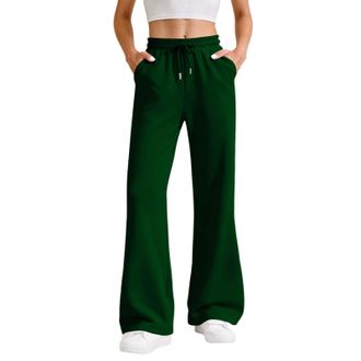 Generic Womens Flared Sweatpants Ladies Baggy Elastic High Waisted Wide Leg Joggers Solid Color Casual Bootcut Trousers Outdoor Athletic Hiking Running Joggin