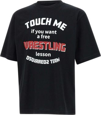 Dsquared2 Tops, Heren, Zwart, 2Xl, Katoen, Zwart Logo Print T-shirt