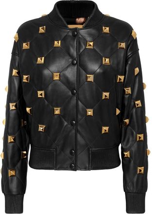 Philipp Plein Leather Bomber Matelass&egrave; Studs - Dames - Leren en Su&egrave;de Jassen - Zwart - S - Leer - Jassen