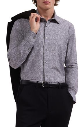 Bugatchi James OoohCotton Floral Print Button-Up Shirt in Graphite at Nordstrom, Size Xx-Large