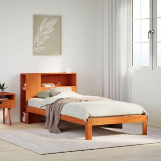 vidaXL Cama Con Estanter&iacute;a Sin Colch&oacute;n Madera Maciza Marr&oacute;n 100x200 Cm Vidaxl