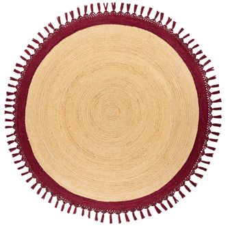 Beliani Beliani - Alfombra Boho R&uacute;stica Redonda 200 Cm De Yute Natural Trenzado A Mano Beige Y Rojo Marts