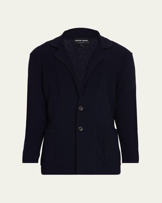 Giorgio Armani Mens Chevron Stitch Cotton Knit Blazer