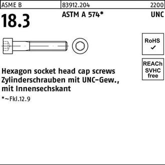 OEM Tornillo Cil&iacute;ndrico R 83912 Rosca Unc/hex&aacute;gono Interior 8x 1/2 Astm A 574 200 Piezas