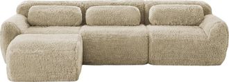STILVORA Sof&aacute; Modular 3 Plazas En Tela Aterciopelada Con Taburete, Base Antideslizante, Asiento Amplio Y 3 Cojines, Caqui Claro