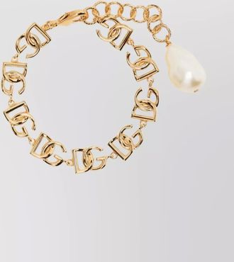 Dolce & Gabbana logo chain link bracelet with pearl detail