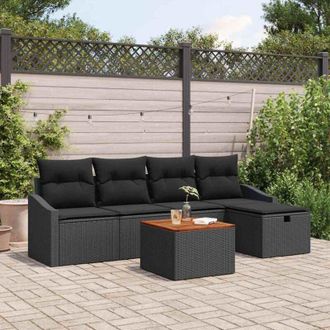 vidaXL Conjunto De Sof&aacute; De Jard&iacute;n Con Coj&iacute;n 6 Pcs Negro Polirat&aacute;n Vidaxl