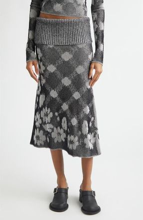 Paolina Russo Illusion Floral Jacquard Rib Sweater Skirt in Black/White at Nordstrom, Size Medium