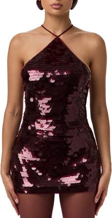 Naked Wardrobe Oversize Sequin Halter Top in Cherry Lacquer at Nordstrom, Size X-Large