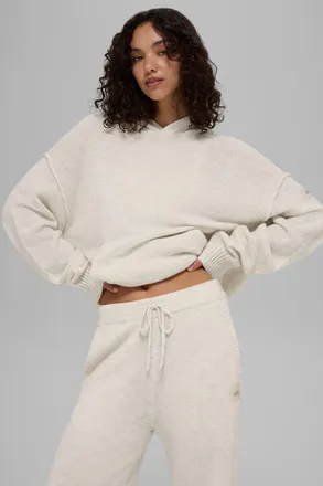 Alo | Wool Cashmere New Class Hoodie in Bone Heather, Size: Medium