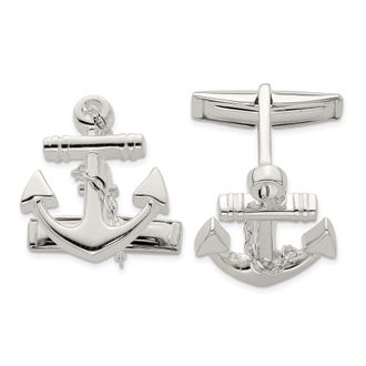 Diamond2Deal Sterling Silver Anchor with dangle Rope Cufflinks