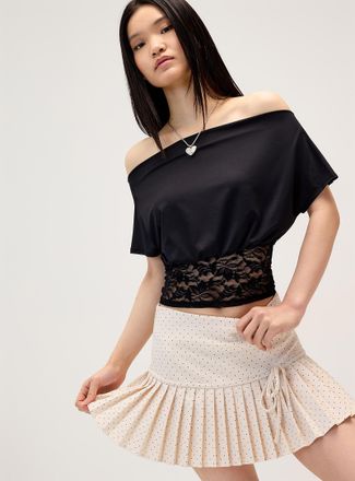Twik Womens Asymmetric-neck lace-trim T-shirt