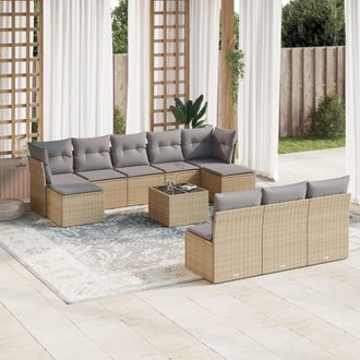 vidaXL Set De Sof&aacute;s De Jard&iacute;n 11pzas Con Cojines Rat&aacute;n Sint&eacute;tico Beige Vidaxl