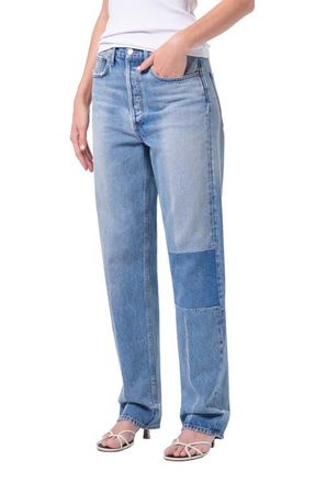 A Gold E 90s Mid Rise Relaxed Straight Leg Jeans in Session Mid Indigo at Nordstrom, Size 25