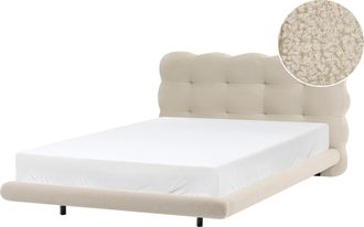 Beliani Cama De Boucl&eacute; Con Cabecero Con Capiton&eacute; 120 X 200 Cm Somier De L&aacute;minas Patas De Metal Beige Soulisse